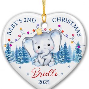 Baby 2nd Christmas Ornament 2025 Personalized Elephant Xmas Tree Decoration