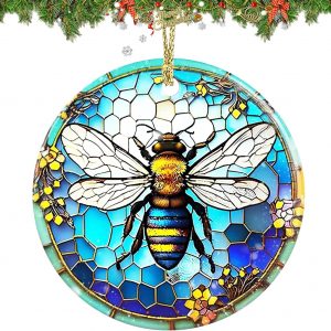 Bee Christmas Ornament Stained Acrylic Style Holiday Tree Decoration Gift for Beekeepers and Nature Lovers