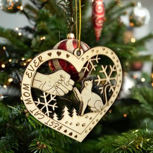 Best Cat Mom Ever Ornament Wooden Heart Cat Lover Christmas Tree Decoration Gift