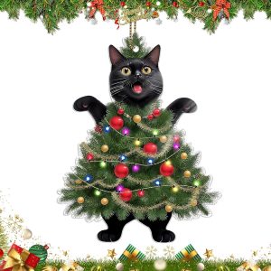 Black Cat Christmas Tree Ornament Cat Dressed As Christmas Tree Holiday Decoration