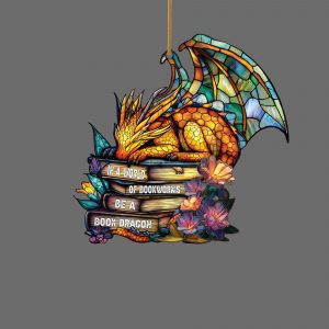 Book Dragon Ornament Stained Glass Style Fantasy Book Lover Christmas Gift