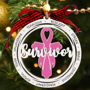 Breast Cancer Awareness Ornament Pink Ribbon Survivor Gift Fighter Strong Woman Inspirational Keepsake Holiday