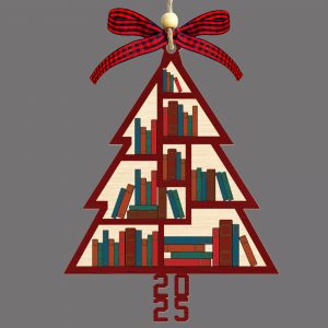 Christmas Tree Bookshelf Ornament 2025 Wooden Book Lover Library Decoration