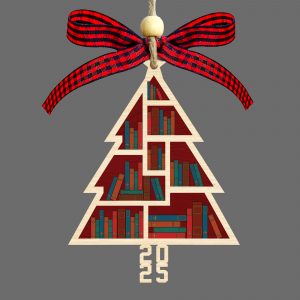 Christmas Tree Bookshelf Ornament 2025 Wooden Book Lover Reading Decoration