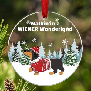 Dachshund Ornament Wiener Dog Walkin In A Wiener Wonderland Christmas Decoration