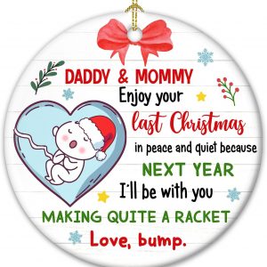 Daddy And Mommy Last Christmas In Peace Ornament 2025 New Parents Gift Baby Bump Expecting Mom Dad Holiday Decor