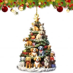 Dog Christmas Tree Ornament 2025 Puppies In Xmas Tree Holiday Decoration