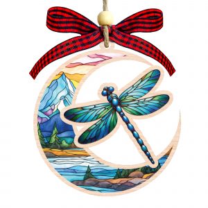 Dragonfly Christmas Ornament Mountain River Landscape Holiday Tree Decoration Gift For Nature Lovers