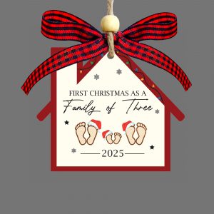 First Christmas As A Family Of Three Ornament 2025 Baby Footprints New Parents Gift Personalized House Holiday Decor