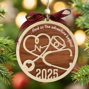 Wooden Nurse Ornament 2025 Christmas Ornament Adventure Begins Gift For Nursing Student RN