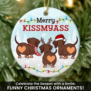 Funny Dog Ornament Merry Kiss My Ass Puppies Christmas Tree Decoration Gift