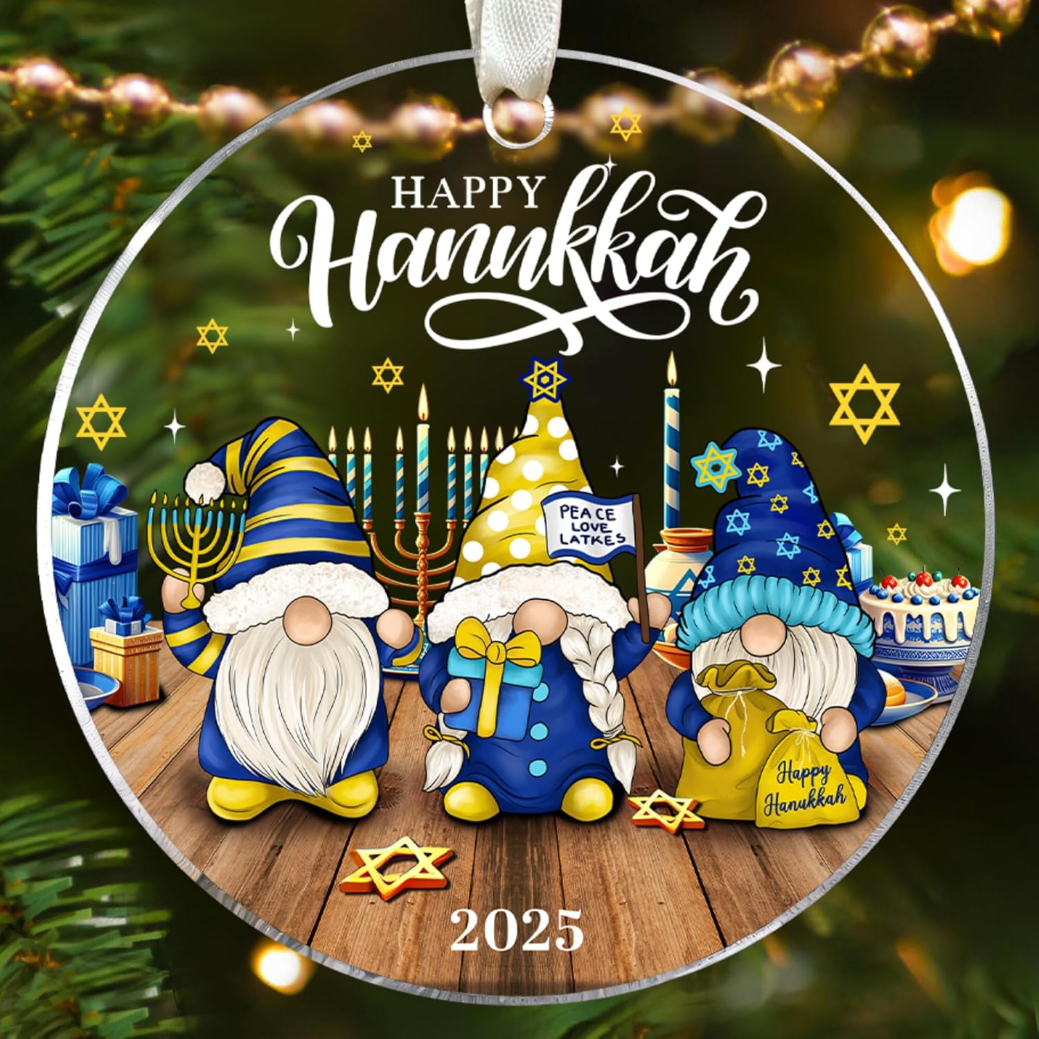 Happy Hanukkah Christmas Tree Ornament Jewish Gift Idea Menorah Holiday Decoration Festival Of Lights Keepsake