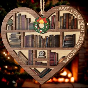 Just A Girl Who Loves Books Ornament Heart Bookshelf Christmas Tree Decoration