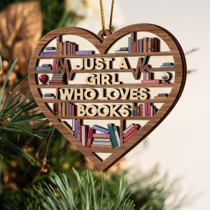 Just A Girl Who Loves Books Ornament Heart Shaped Bookshelf Reading Gift
