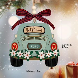 Just Married First Christmas Ornament 2025 Newlywed Couples Christmas Tree Decoration Car Design Keepsake Gift