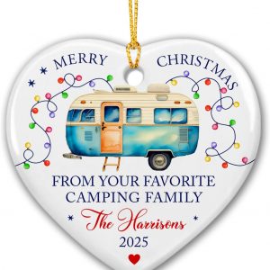 Merry Christmas Camping Family Ornament 2025 Personalized RV Camper Decoration