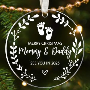 Merry Christmas Mommy And Daddy Ornament Baby Announcement See You In 2025 Gift
