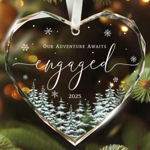 Our Adventure Awaits Engaged Ornament 2025 Just Engaged Gift Fiance Friends Crystal Heart Wedding Keepsake