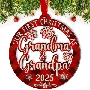 Our First Christmas As Grandma And Grandpa Ornament 2025 New Grandparents Gift Holiday Tree Decoration