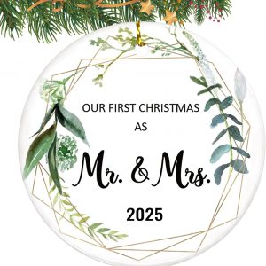 Our First Christmas As Mr And Mrs Ornament 2025 Newly Married Couple Gift Wedding Keepsake Ceramic Holiday Decoration
