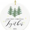 Our First Christmas Together Ornament 2025 Couple Gift Evergreen Trees Holiday Decoration Newly Engaged Keepsake