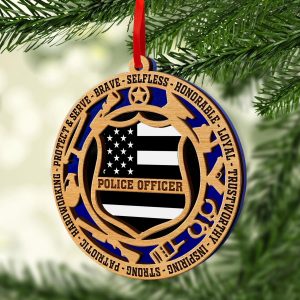 Police Officer Ornament Thin Blue Line Wooden Acrylic Christmas Ornament Law Enforcement Gift