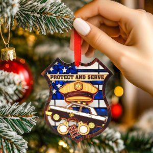 Protect And Serve Police Christmas Ornament Law Enforcement Officer Badge Ornament 2025 Gift