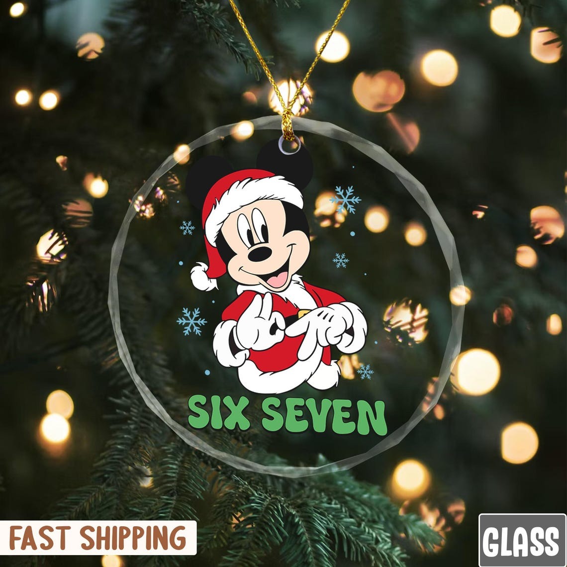 Six Seven Christmas Mouse Ornament Cute Santa Mouse 67 Glass Decor Funny Gift