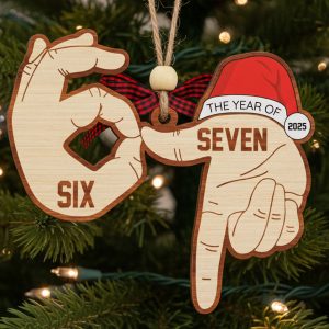 The Year of Six Seven Hand Sign Ornament 2025 Wooden Cutout Holiday Decor For Home In Christmas